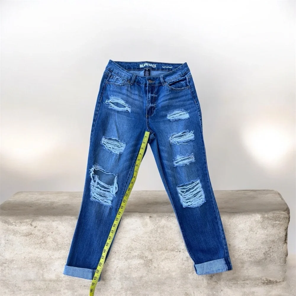 Blue Spice Women's Distressed Boyfriend Jeans mom jeans ankle - Picture 4 of 10